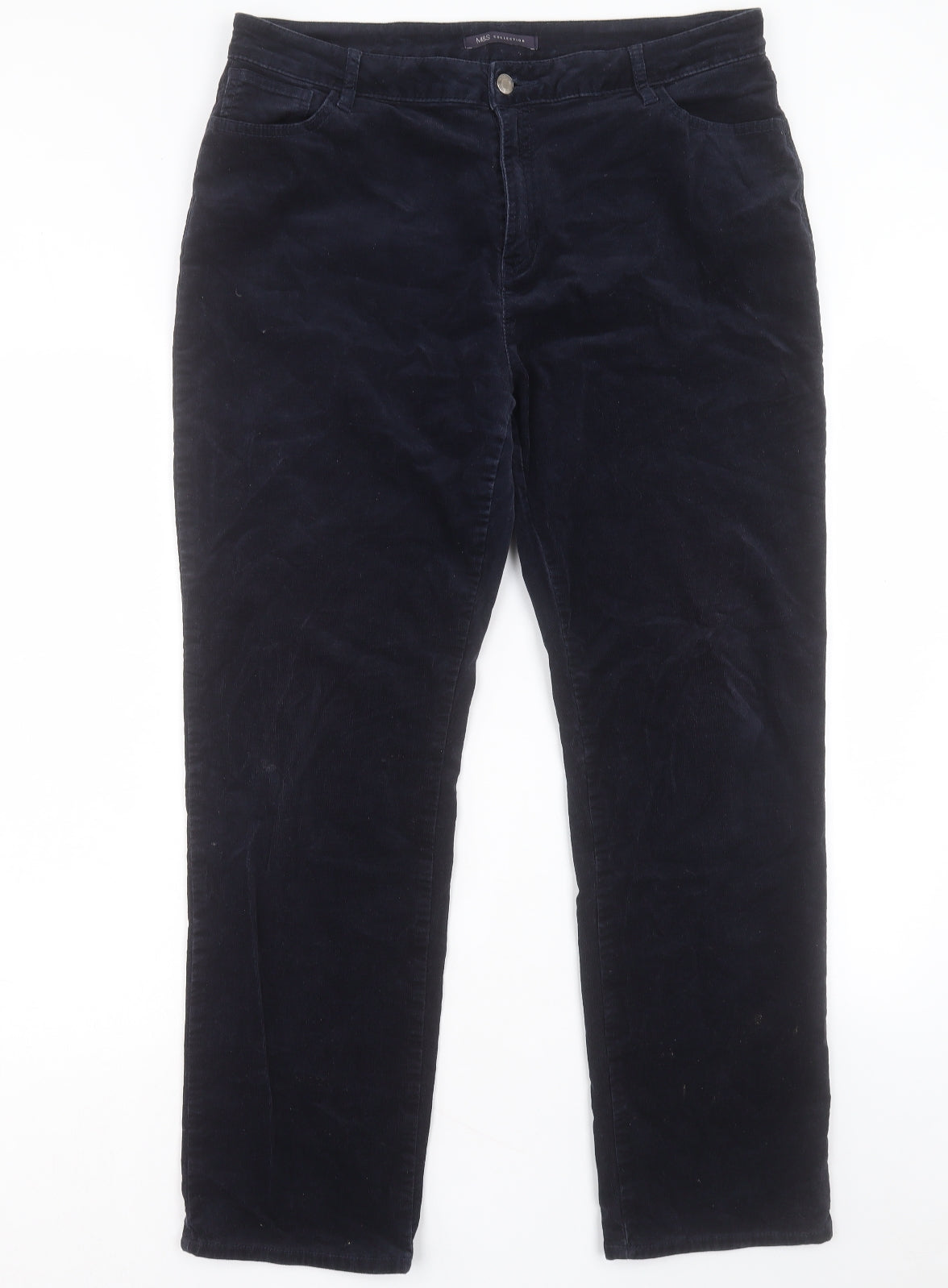 Marks and Spencer Womens Blue Cotton Straight Jeans Size 16 L29 in Regular Button