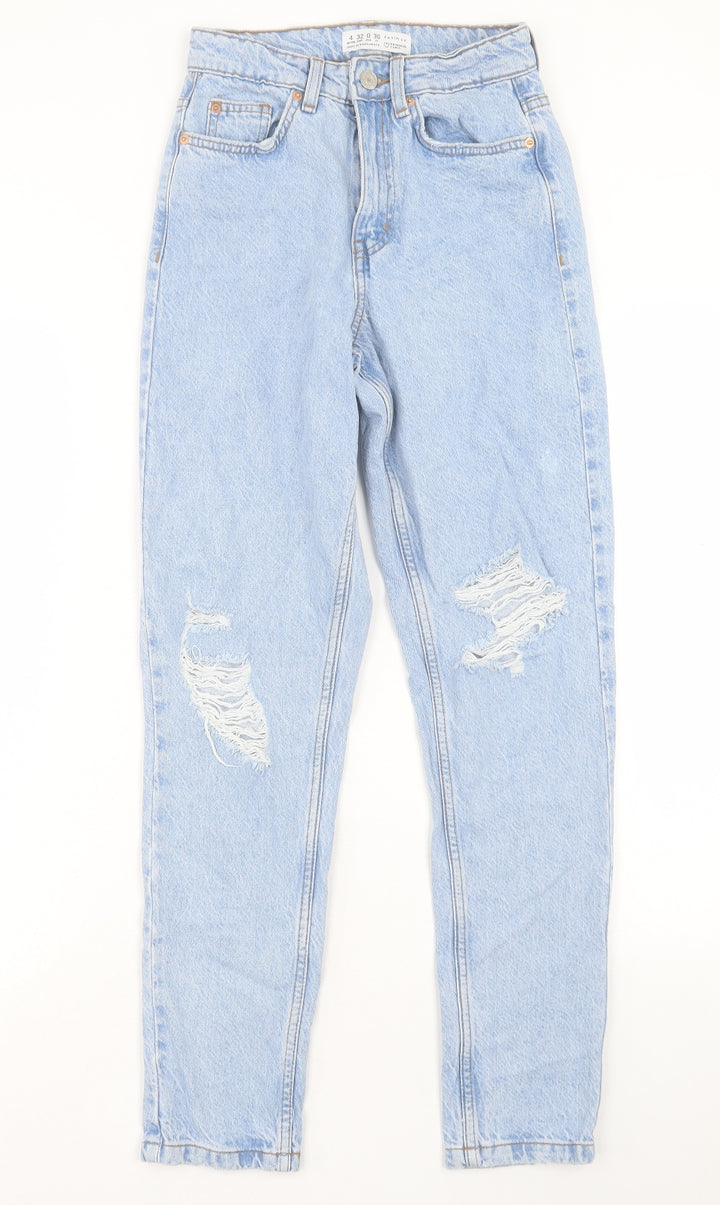 Denim & Co. Womens Blue Cotton Straight Jeans Size 4 L29 in Regular Button