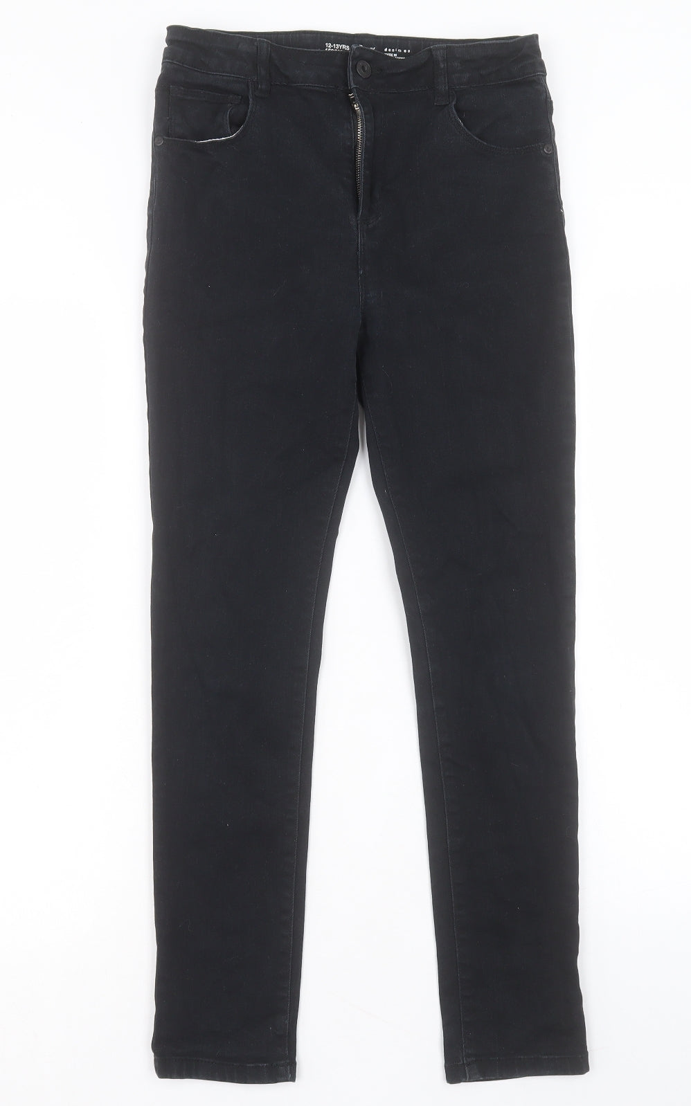 Denim & Co. Boys Black Cotton Skinny Jeans Size 12-13 Years Regular Button