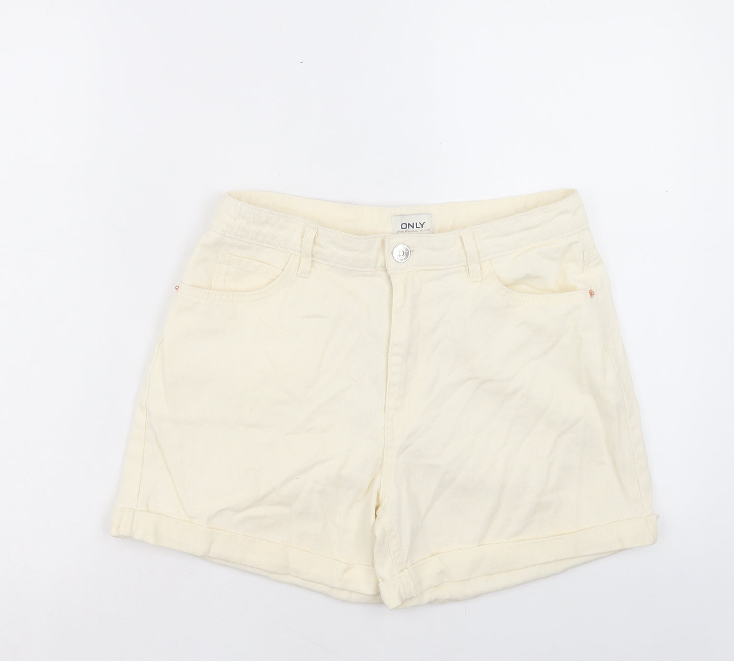 Only Womens Ivory Cotton Boyfriend Shorts Size M L3 in Regular Button