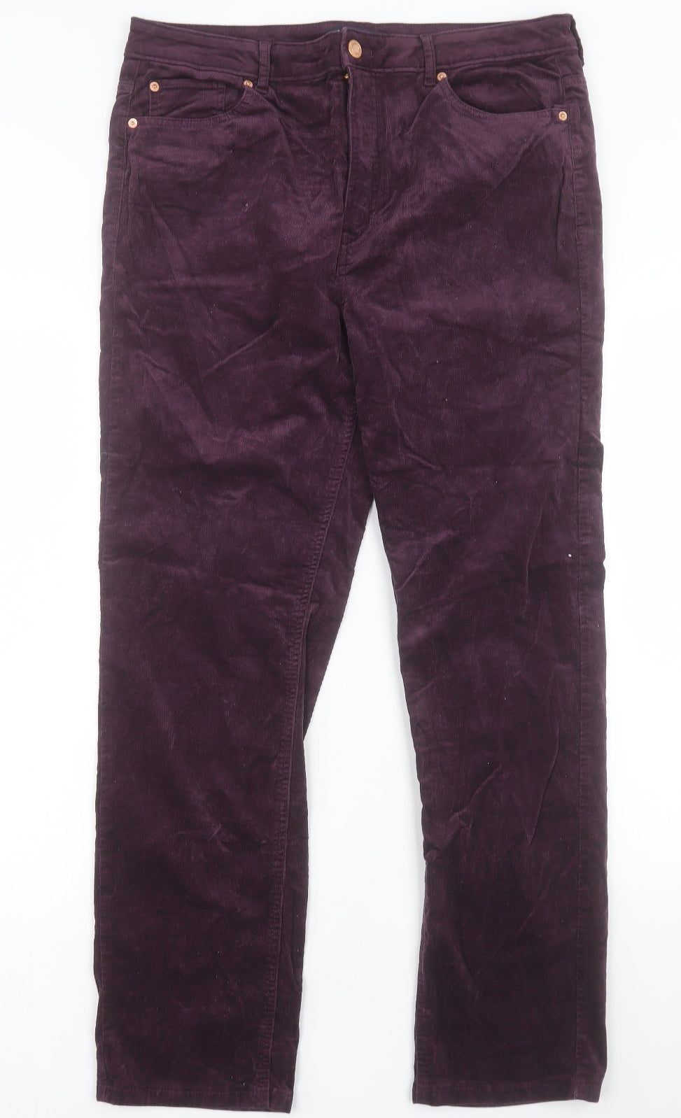 Marks and Spencer Womens Purple Cotton Trousers Size 16 L29 in Regular Button