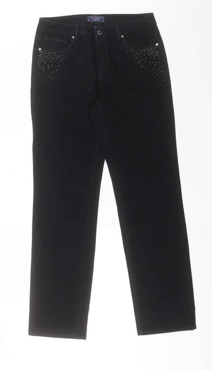 Charter Club Womens Black Cotton Straight Jeans Size 8 L32 in Regular Button