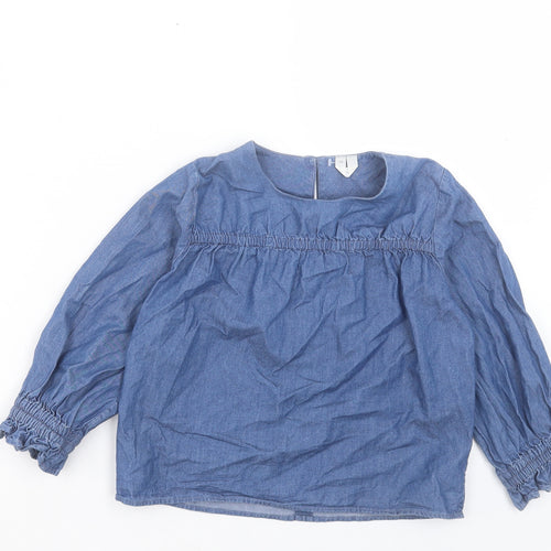 Arket Girls Blue Cotton Basic Blouse Size 6 Years Crew Neck Button