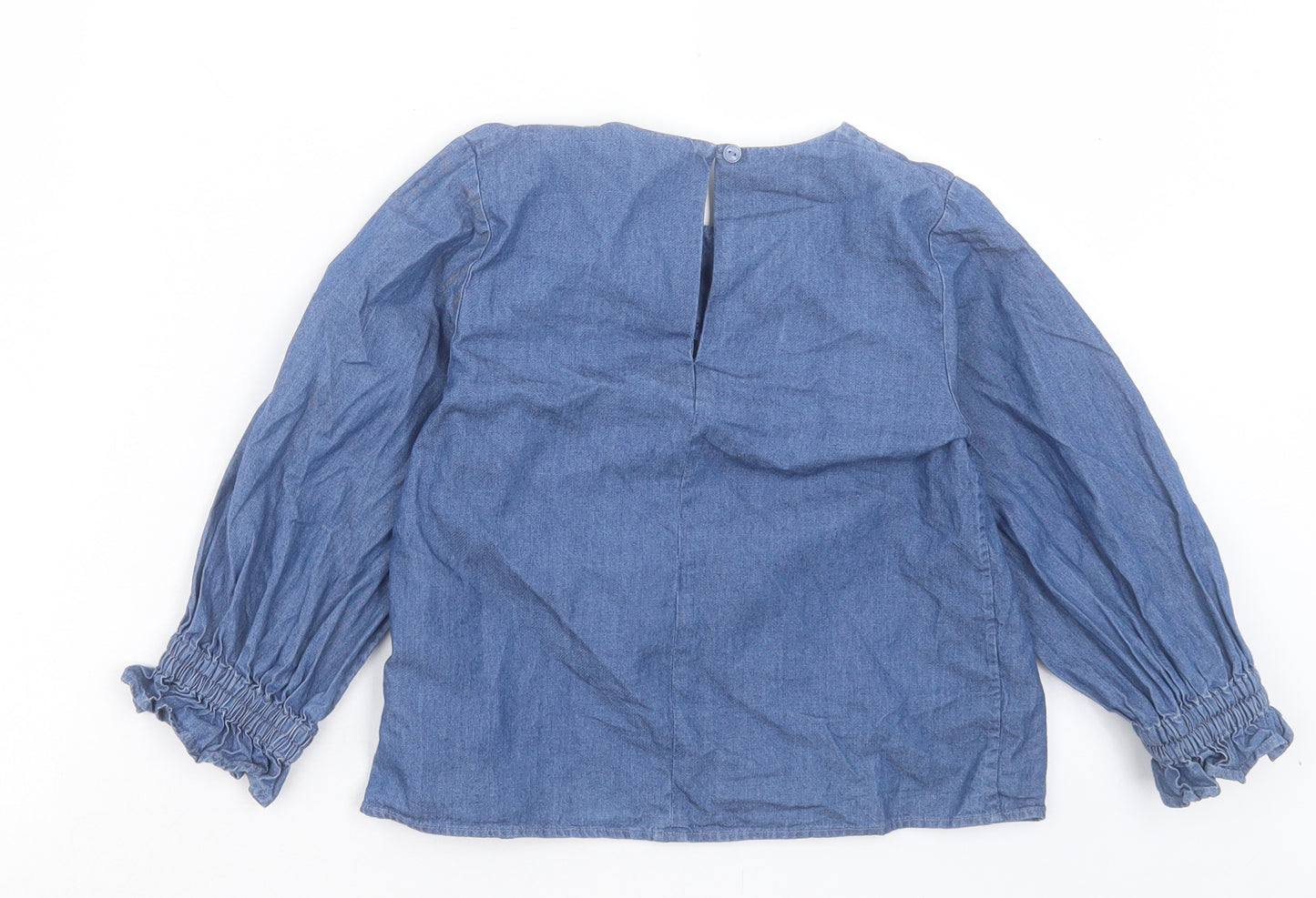Arket Girls Blue Cotton Basic Blouse Size 6 Years Crew Neck Button