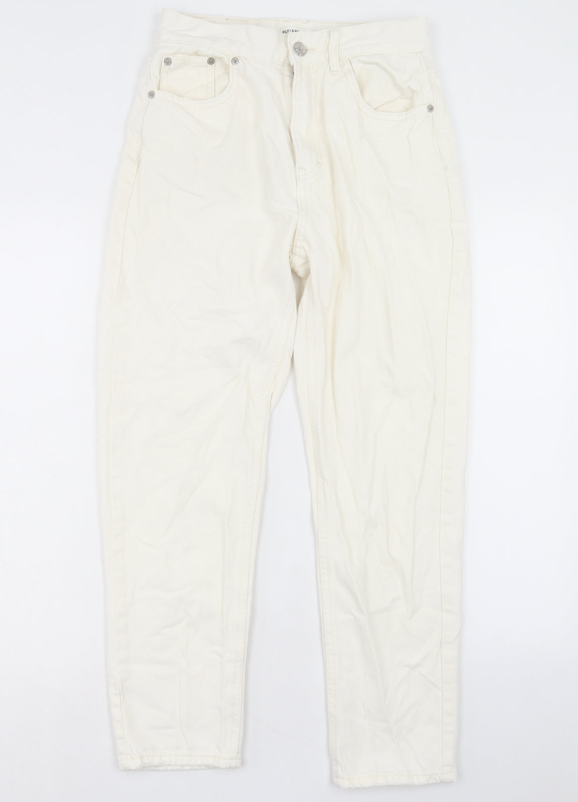 Pull&Bear Womens White Cotton Straight Jeans Size 10 L23 in Regular Button
