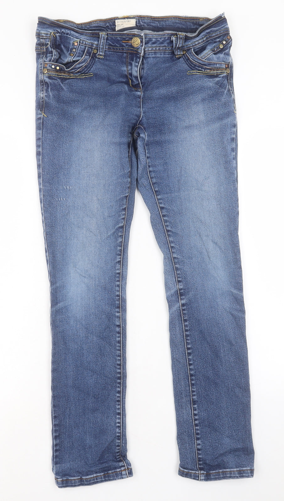 Red Herring Womens Blue Cotton Straight Jeans Size 12 L30 in Regular Button