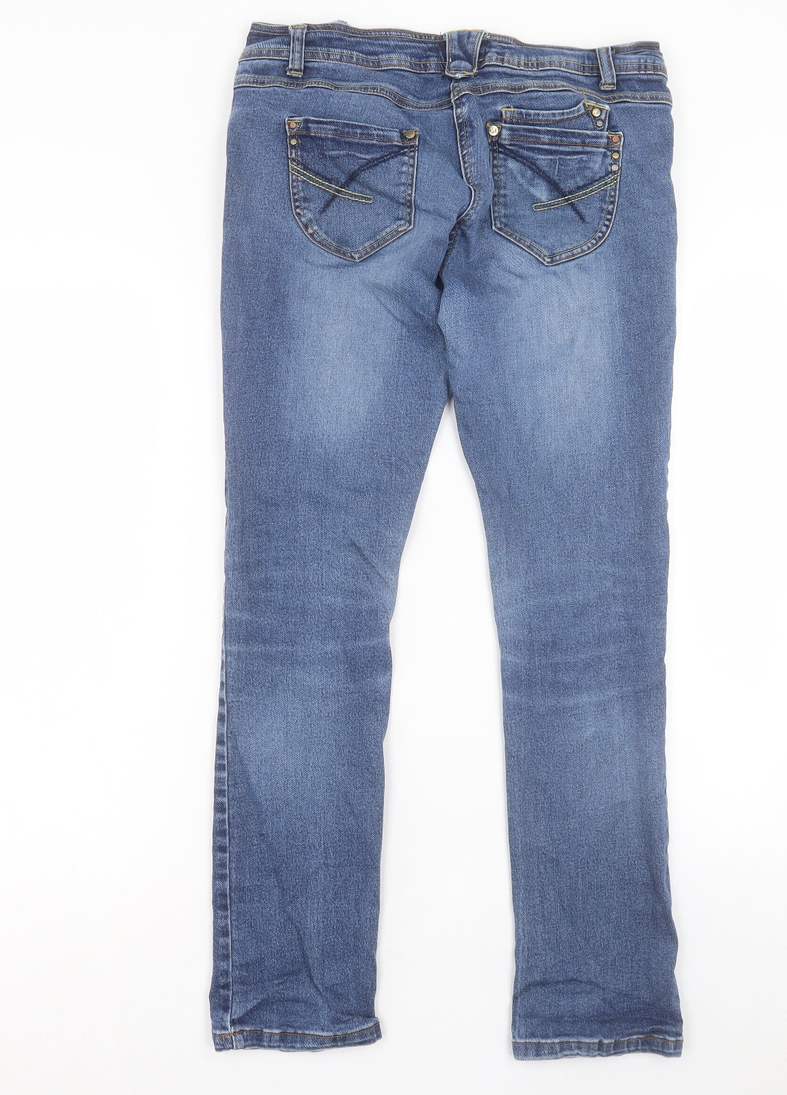 Red Herring Womens Blue Cotton Straight Jeans Size 12 L30 in Regular Button