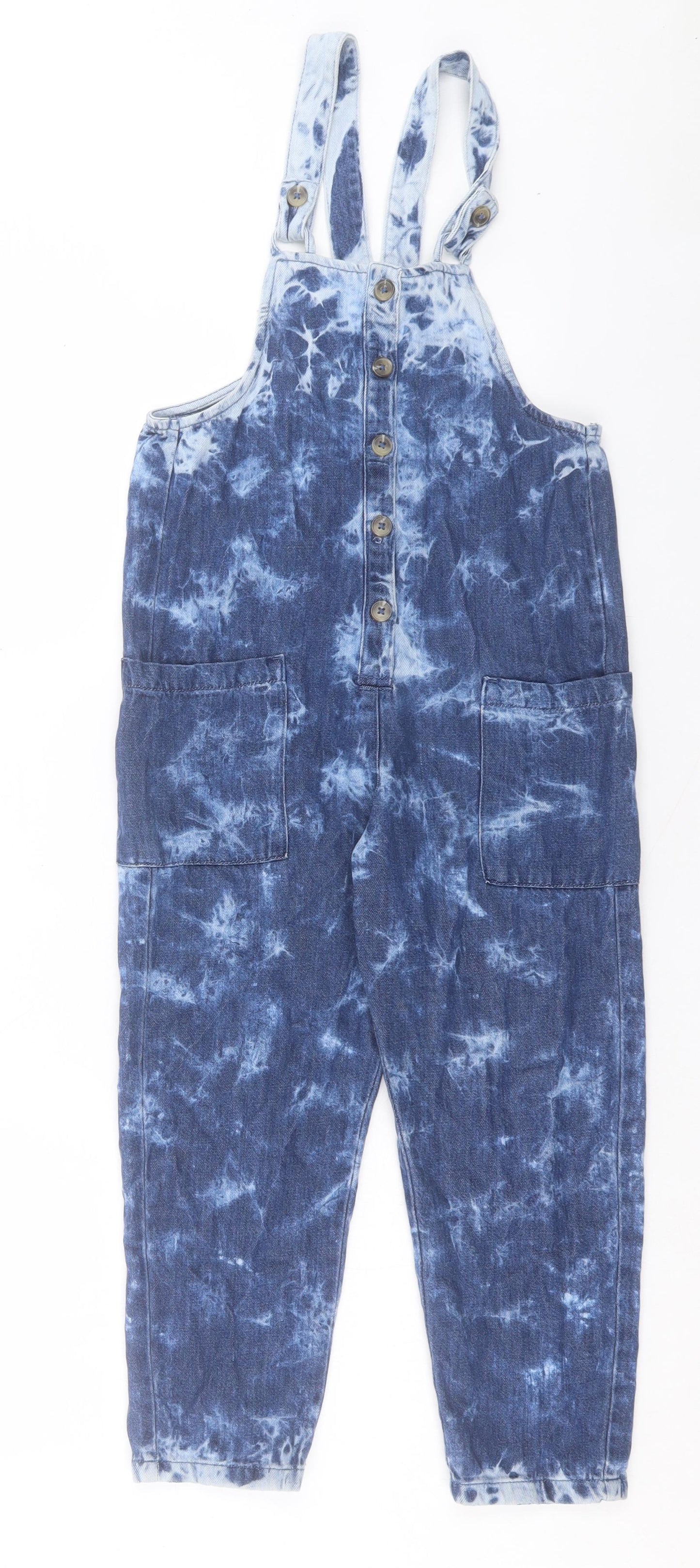 NEXT Girls Blue Geometric Cotton Jumpsuit One-Piece Size 8 Years Button