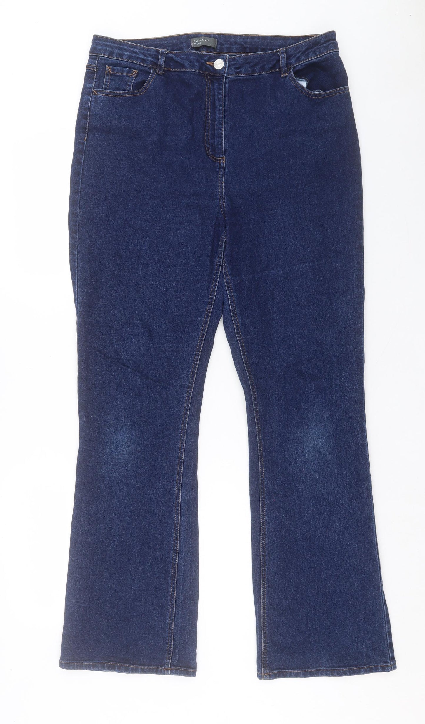 Papaya Womens Blue Cotton Straight Jeans Size 16 L31 in Regular Button