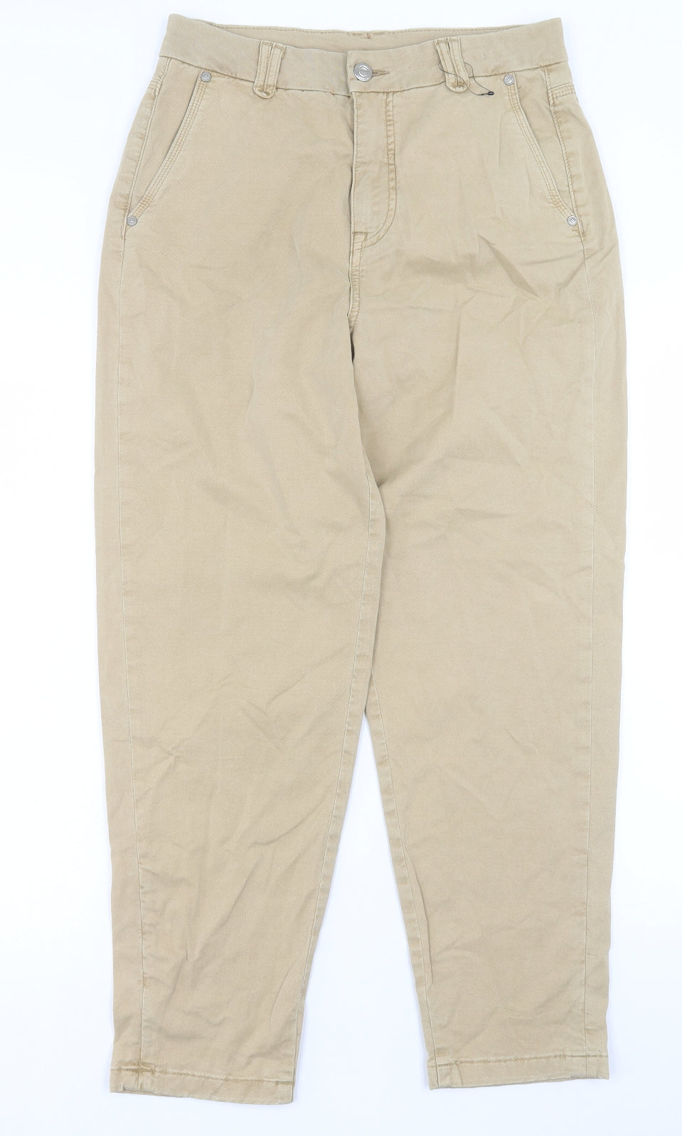 Per Una Womens Beige Cotton Chino Trousers Size 10 L27 in Regular Button