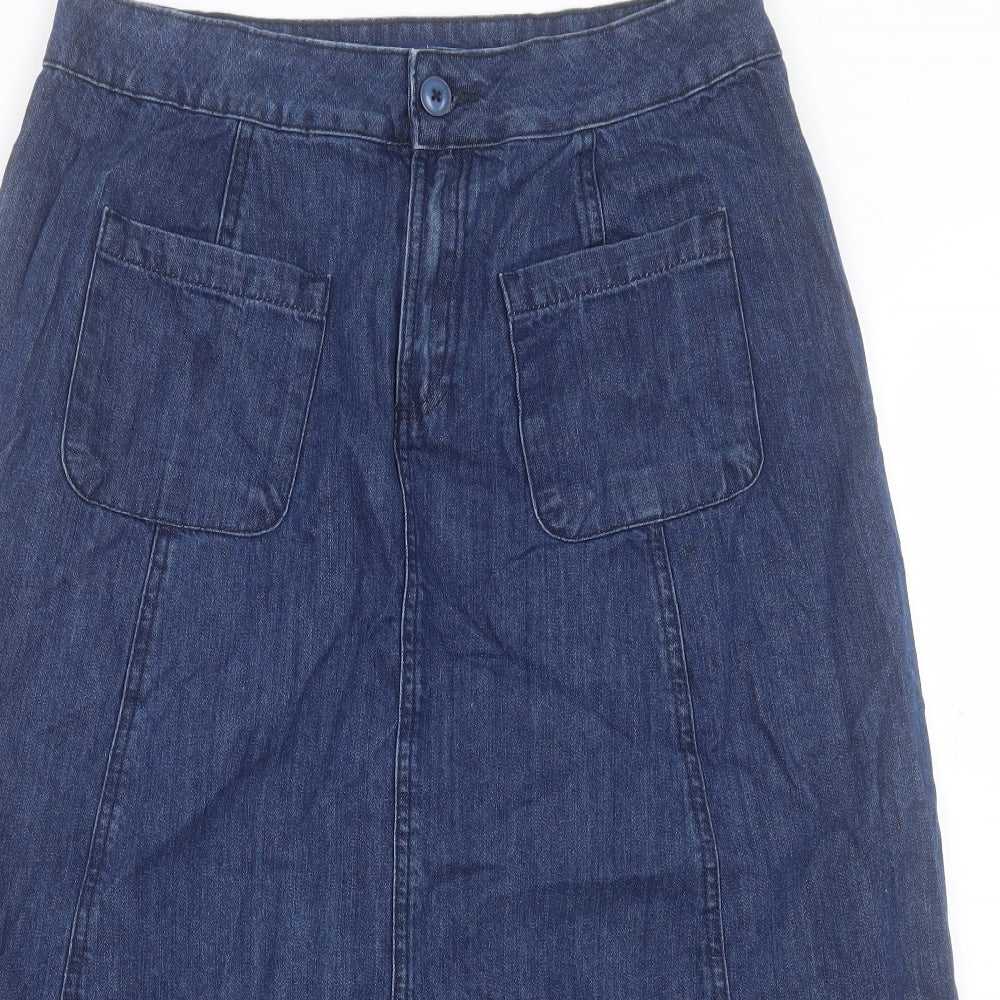 Seasalt Womens Blue Cotton A-Line Skirt Size 16 Button