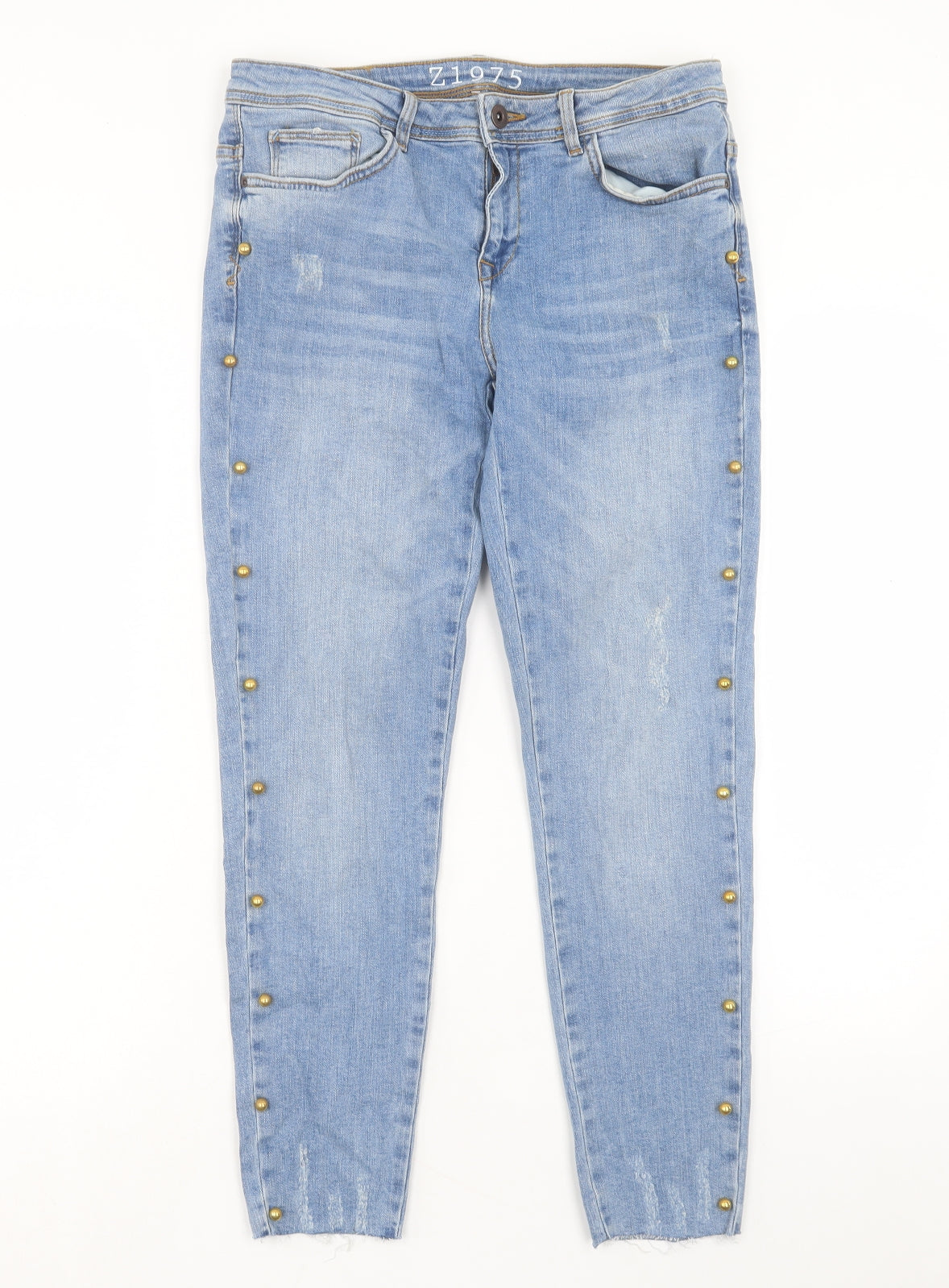 Zara Womens Blue Cotton Skinny Jeans Size 12 L26 in Regular Button