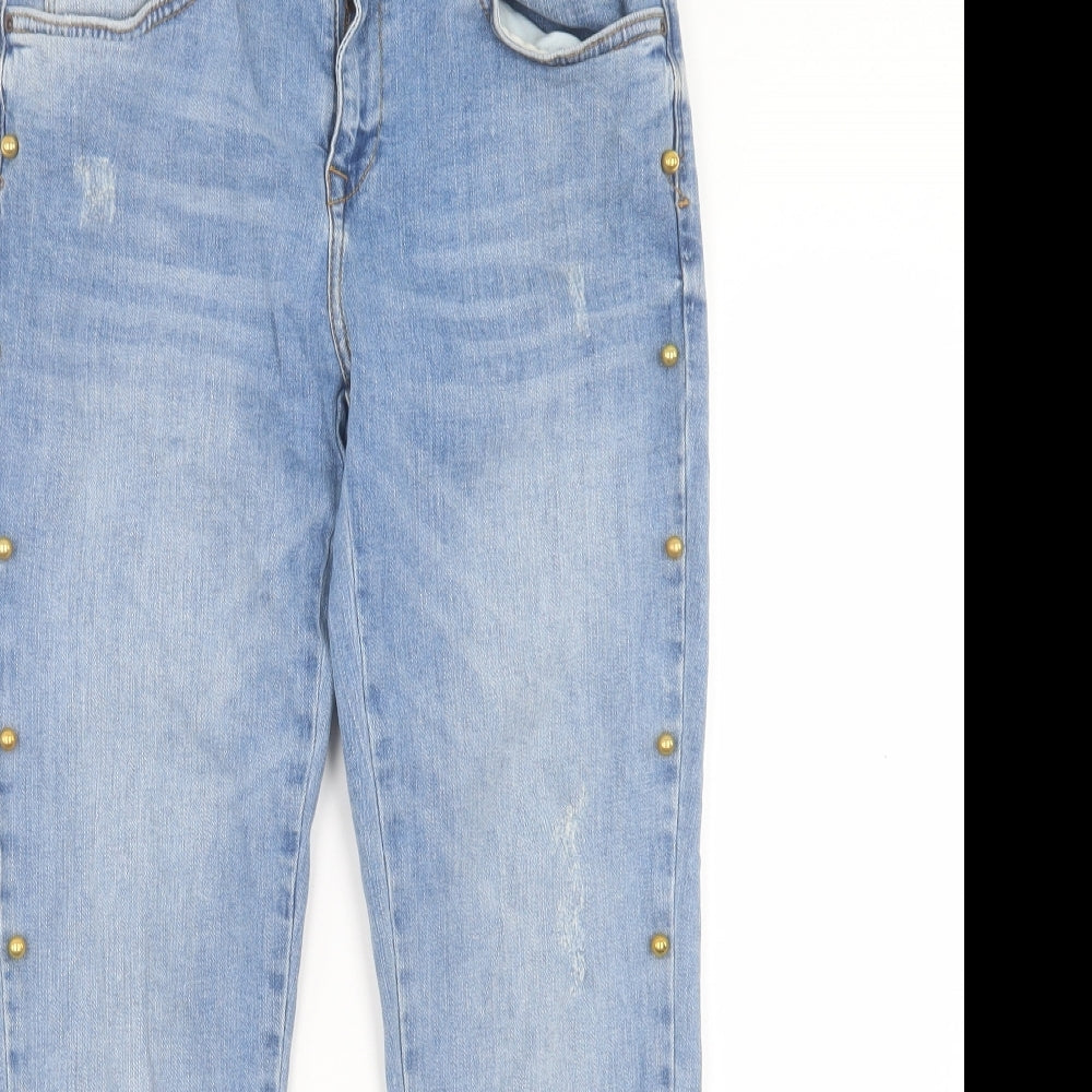 Zara Womens Blue Cotton Skinny Jeans Size 12 L26 in Regular Button