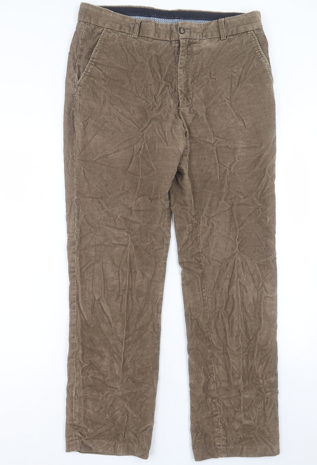 Eric Spencer Mens Brown Cotton Trousers Size 34 in L31 in Regular Button