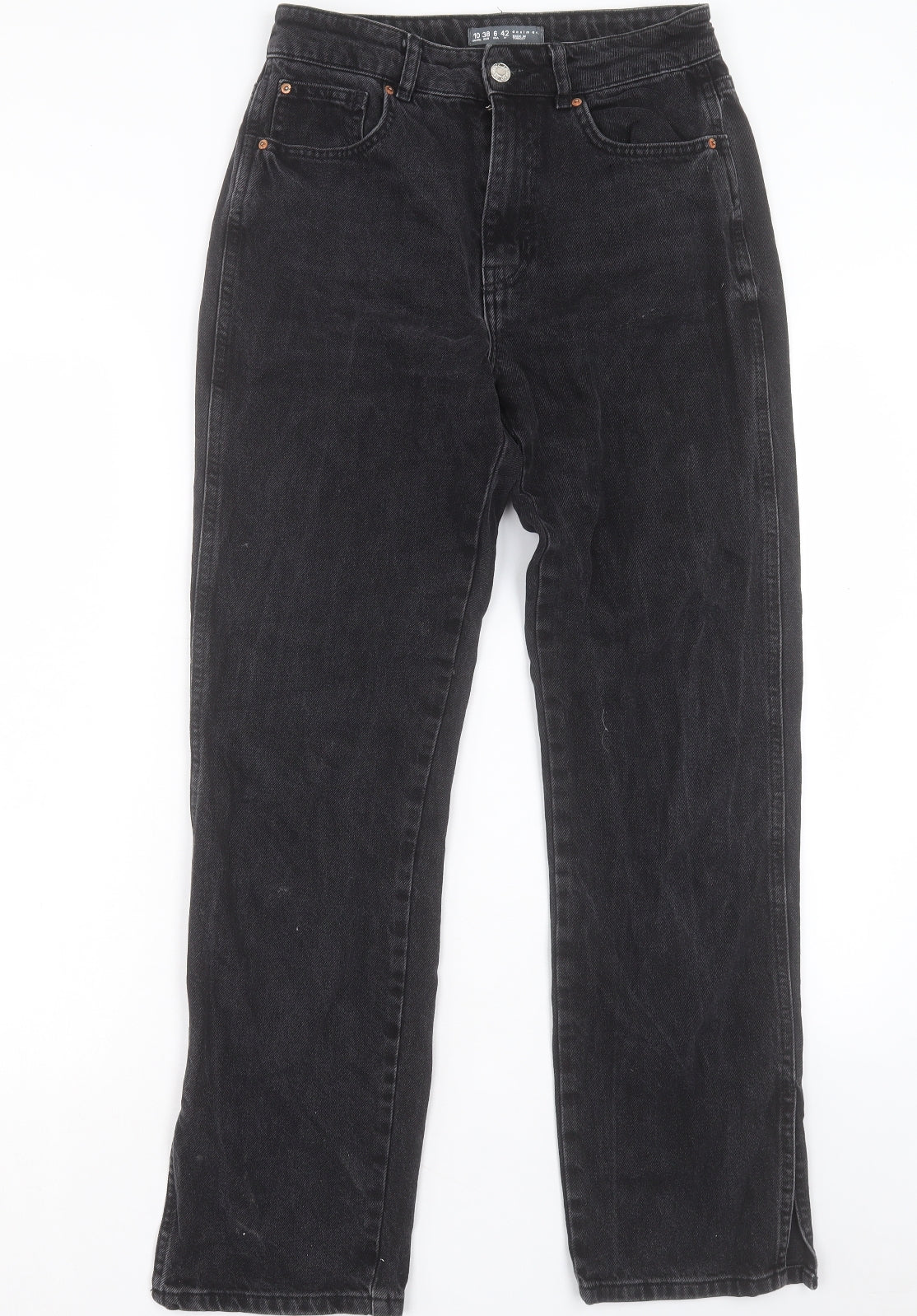 Denim & Co. Womens Black Cotton Straight Jeans Size 10 L29 in Regular Button