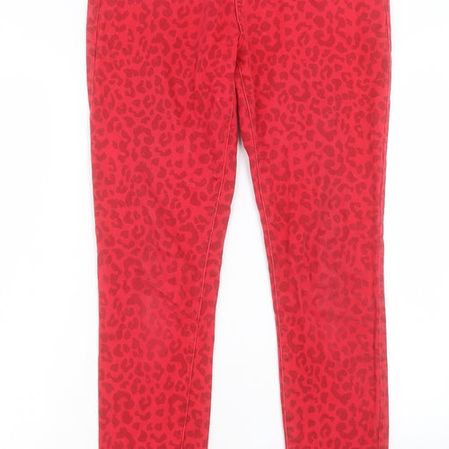 Arabella & Addison Womens Red Animal Print Cotton Skinny Jeans Size L L30 in Regular Button