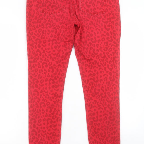 Arabella & Addison Womens Red Animal Print Cotton Skinny Jeans Size L L30 in Regular Button