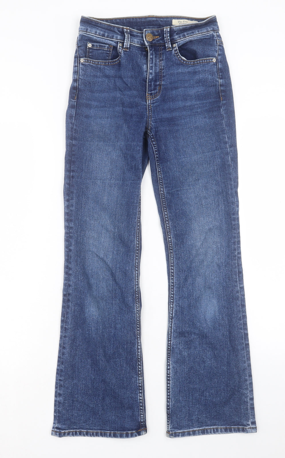Marks and Spencer Womens Blue Cotton Bootcut Jeans Size 6 L28 in Regular Button