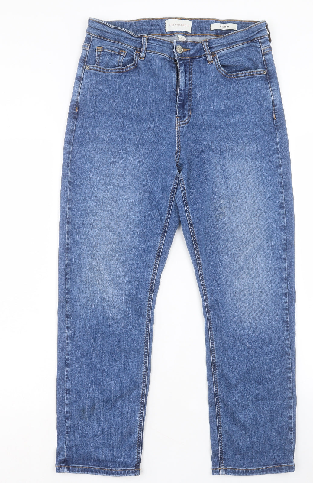 Per Una Womens Blue Lyocell Straight Jeans Size 14 L26 in Regular Button