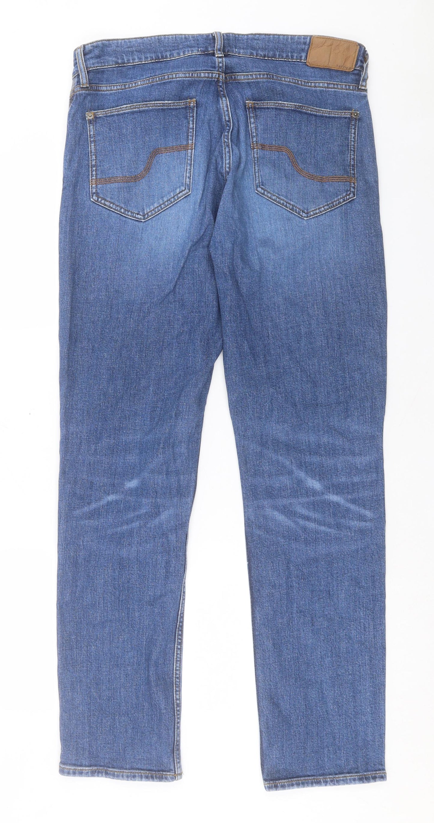 Fat Face Mens Blue Cotton Straight Jeans Size 34 in L33 in Regular Button - Long Leg
