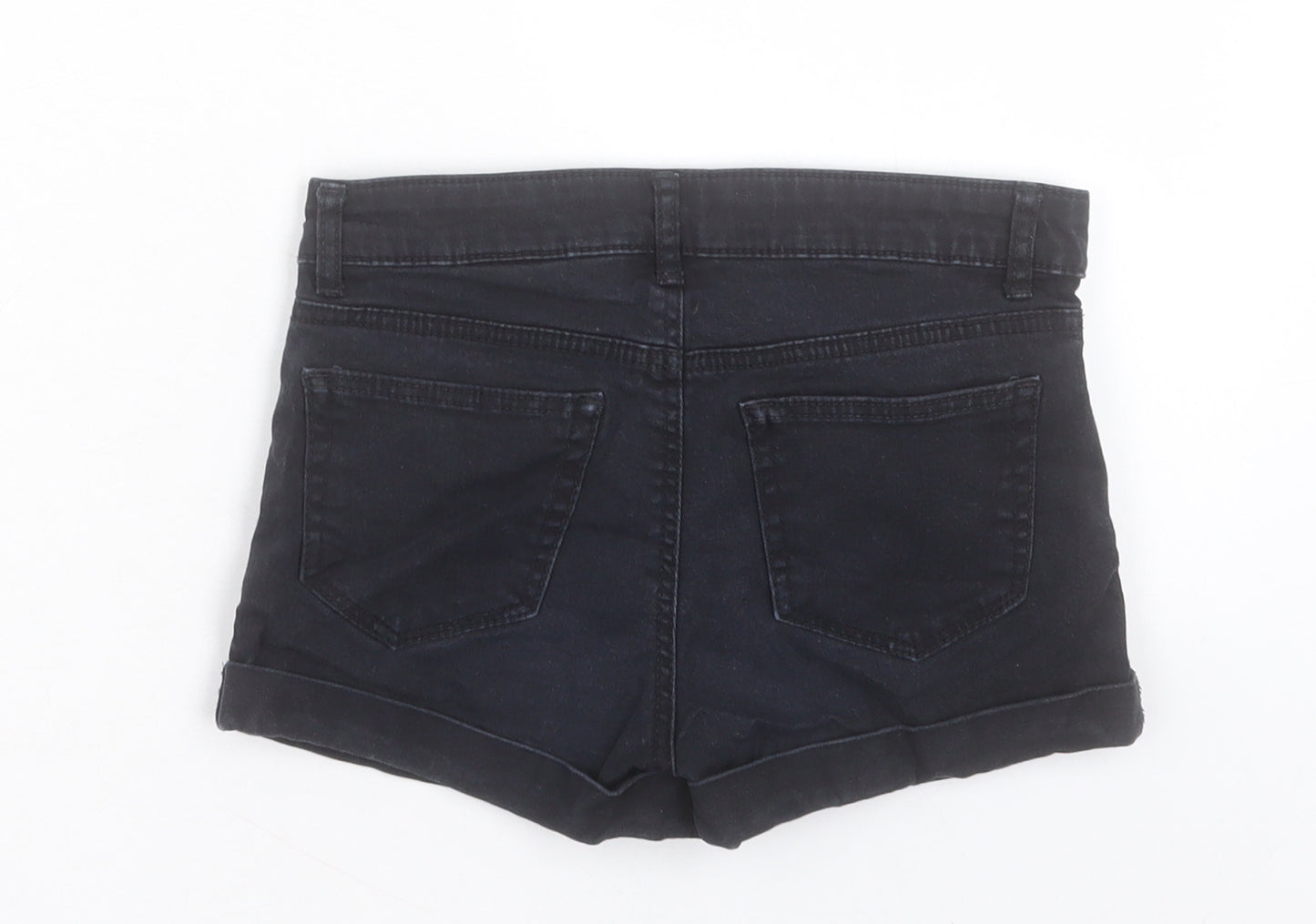 H&M Girls Black Cotton Boyfriend Shorts Size 9-10 Years Regular Buckle
