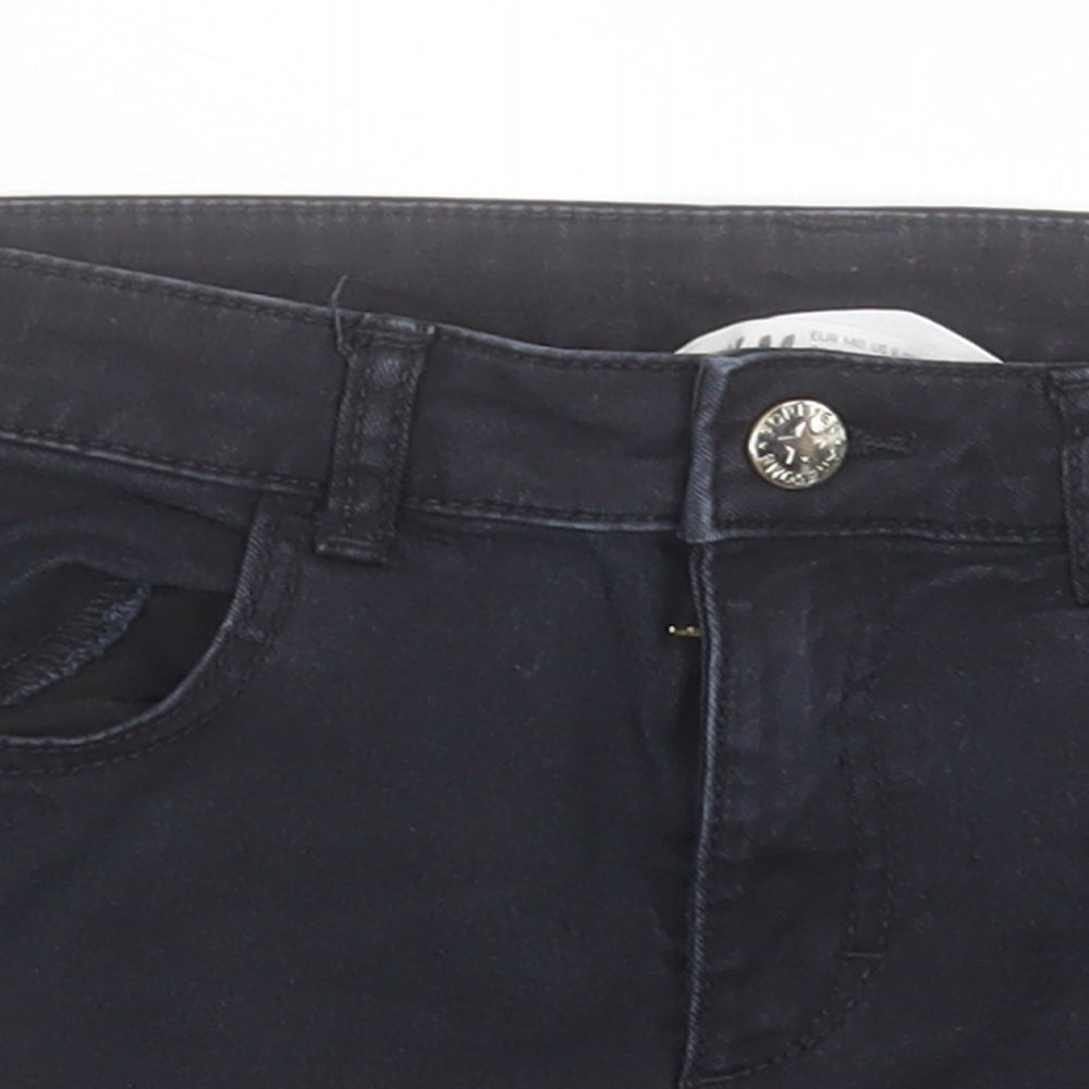 H&M Girls Black Cotton Boyfriend Shorts Size 9-10 Years Regular Buckle