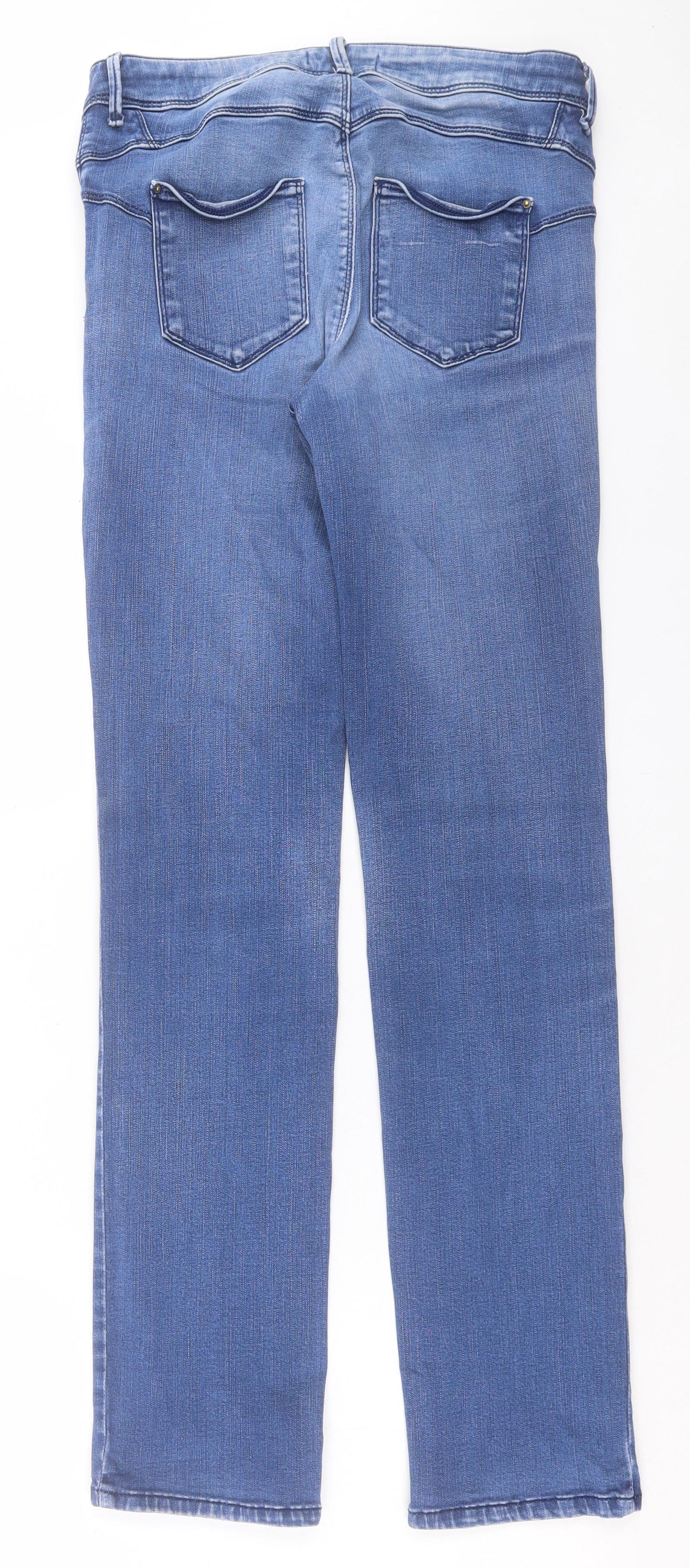 Marks and Spencer Womens Blue Cotton Straight Jeans Size 12 L31 in Regular Button - Lift & Shape