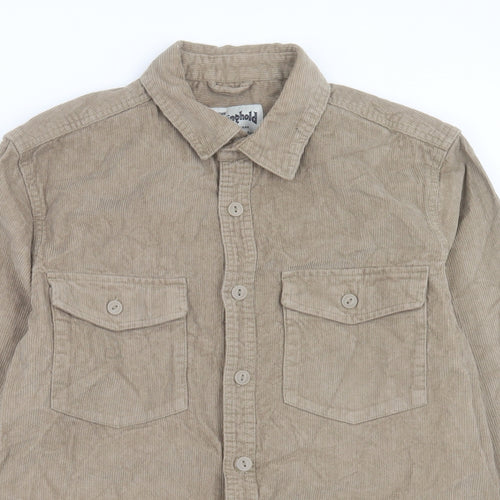 stronghold Mens Brown Cotton Button-Up Size M Collared Button