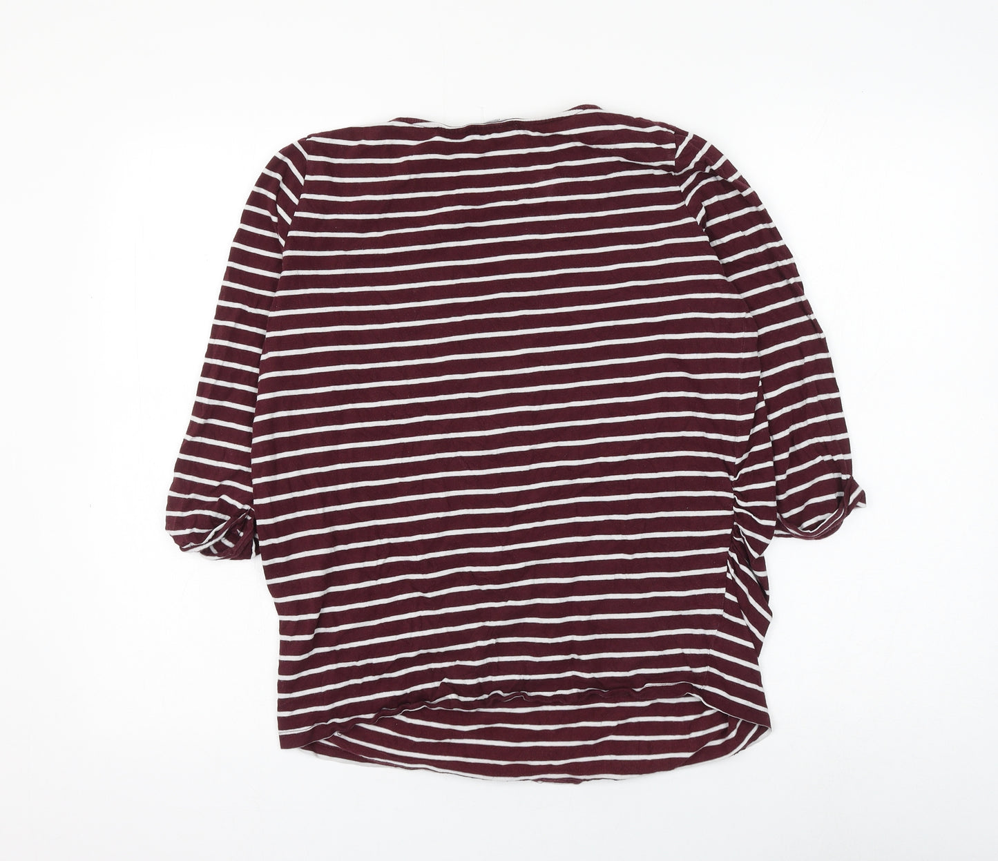 newloo Womens Purple Striped Cotton Basic T-Shirt Size 14 Round Neck