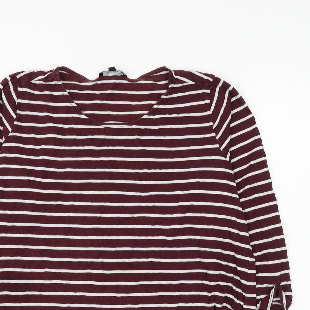 newloo Womens Purple Striped Cotton Basic T-Shirt Size 14 Round Neck