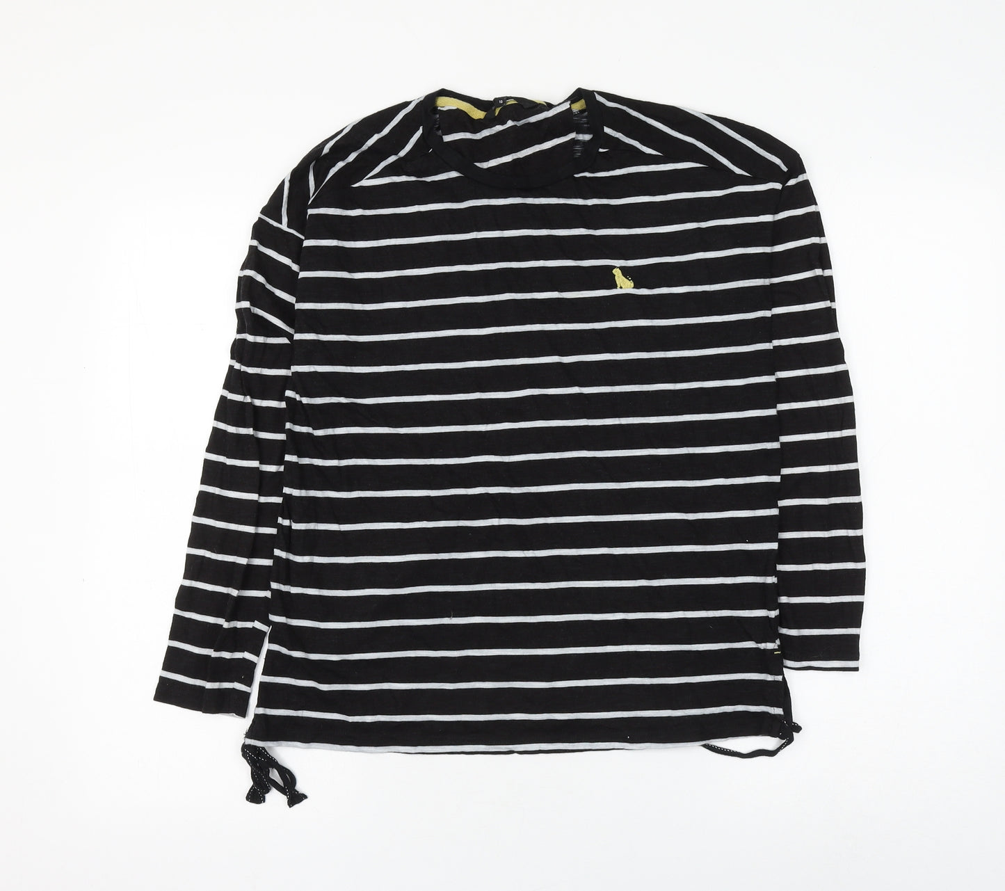 NEXT Womens Black Striped Cotton Basic T-Shirt Size 10 Round Neck