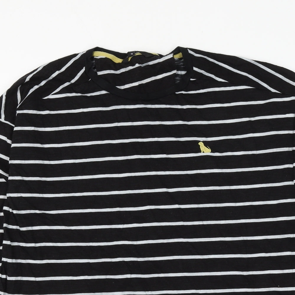 NEXT Womens Black Striped Cotton Basic T-Shirt Size 10 Round Neck