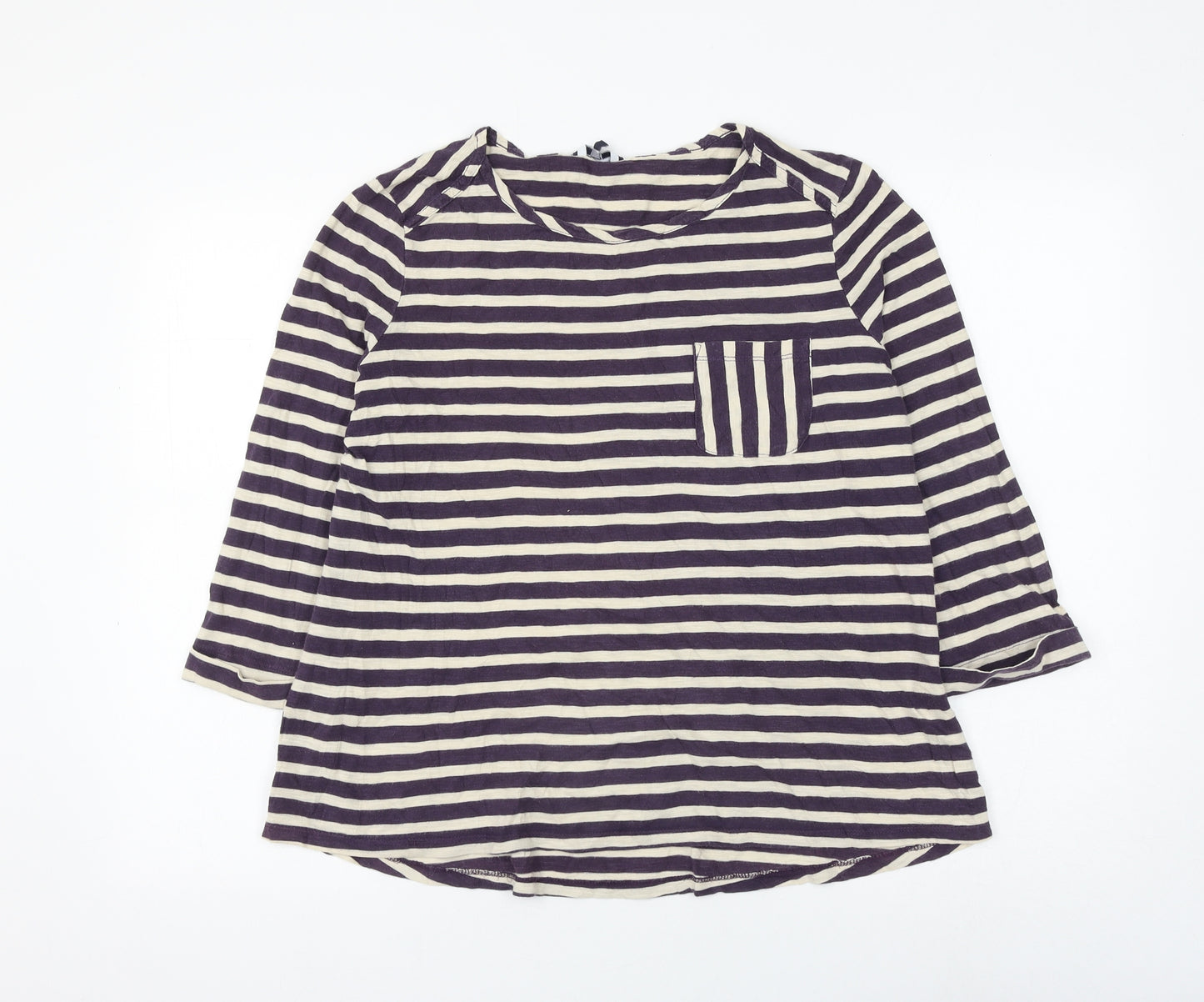 DASH Womens Purple Striped Cotton Basic T-Shirt Size 14 Round Neck