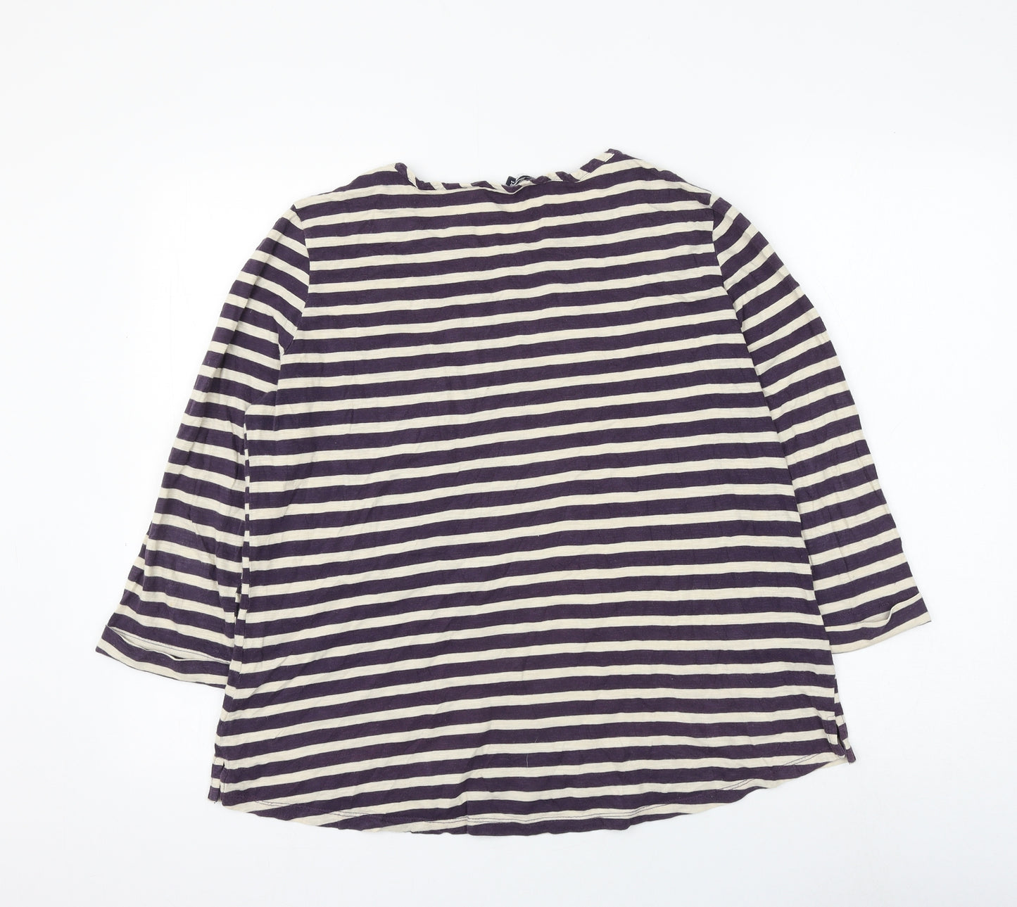 DASH Womens Purple Striped Cotton Basic T-Shirt Size 14 Round Neck