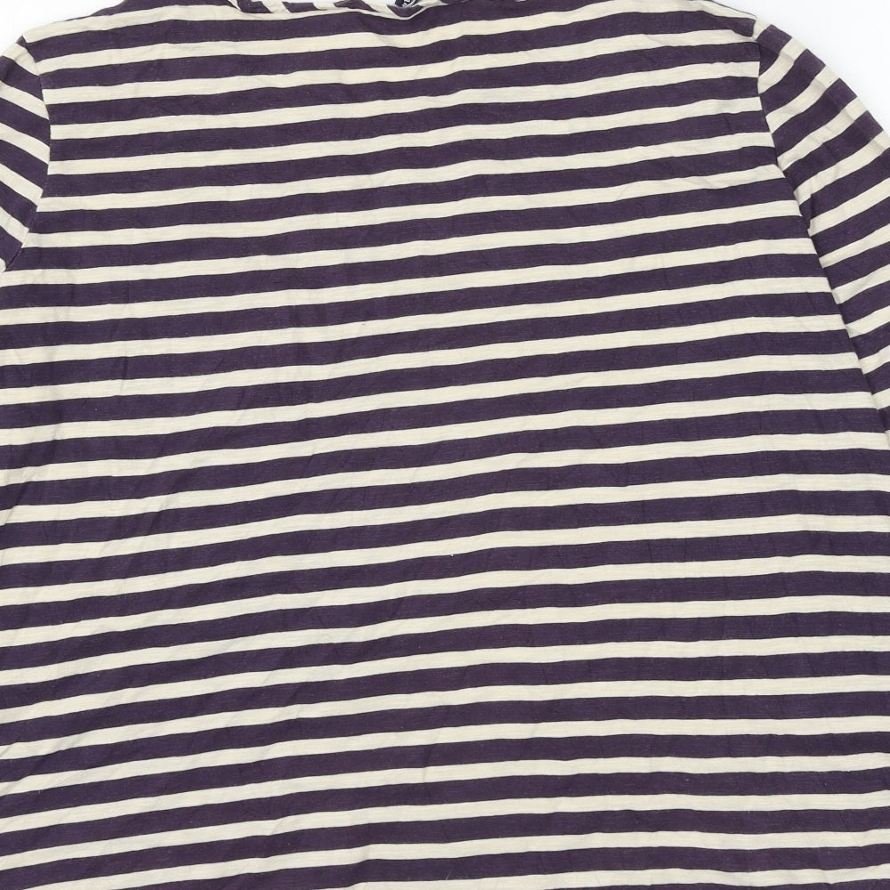 DASH Womens Purple Striped Cotton Basic T-Shirt Size 14 Round Neck