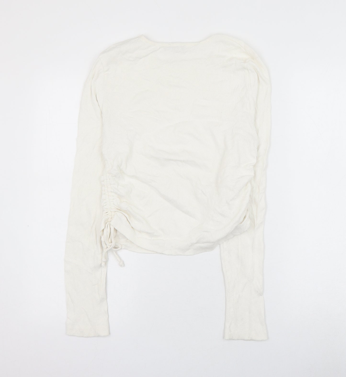 Boohoo Womens White Polyester Basic Blouse Size 16 Round Neck - Ruched