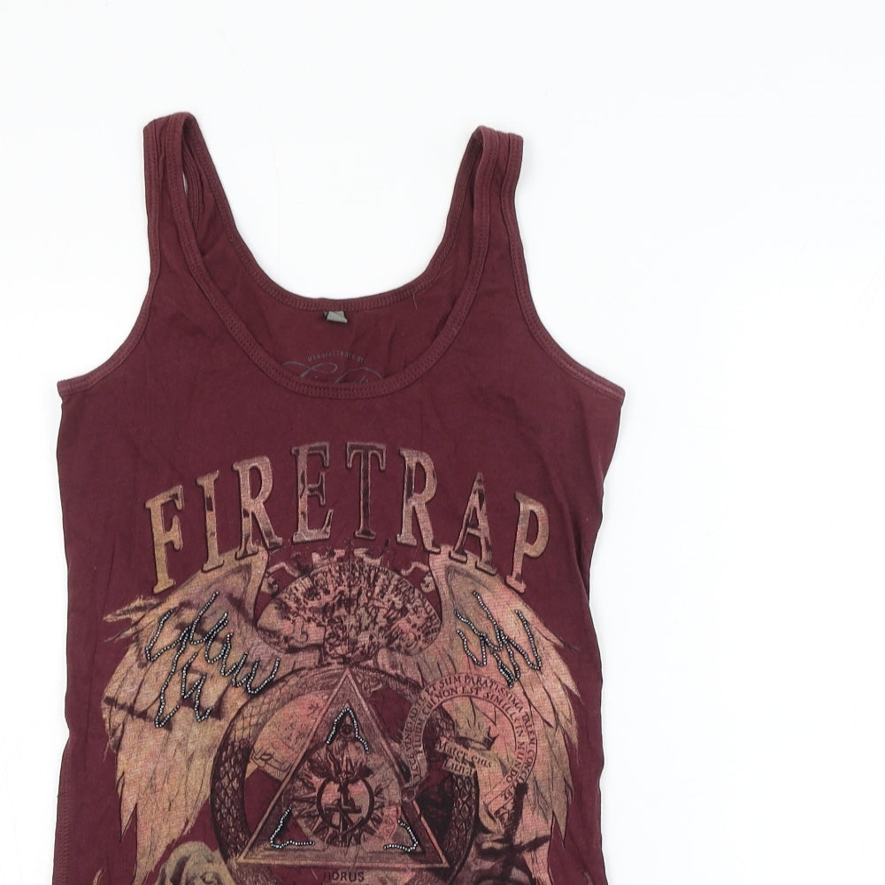 firetr Womens Red Cotton Basic Tank Size S Round Neck