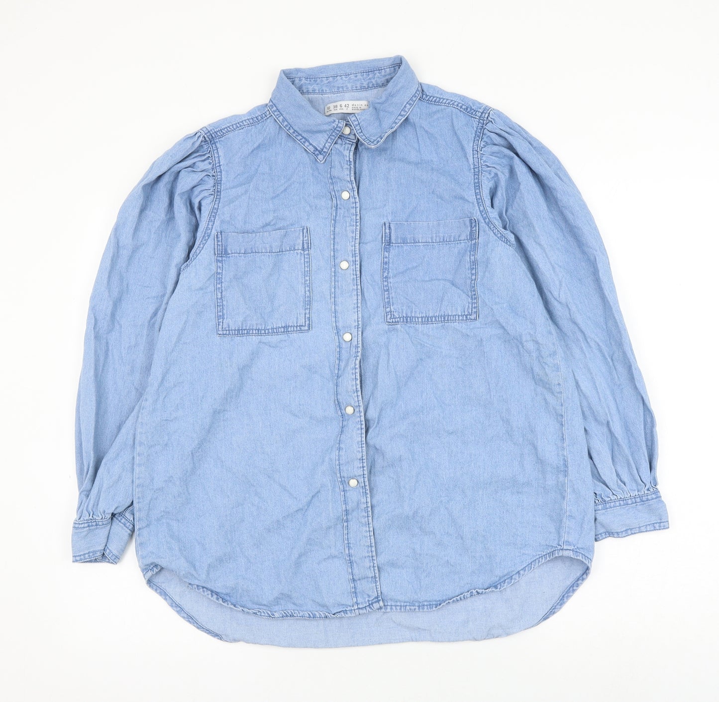 Primark Womens Blue Cotton Basic Button-Up Size 10 Collared