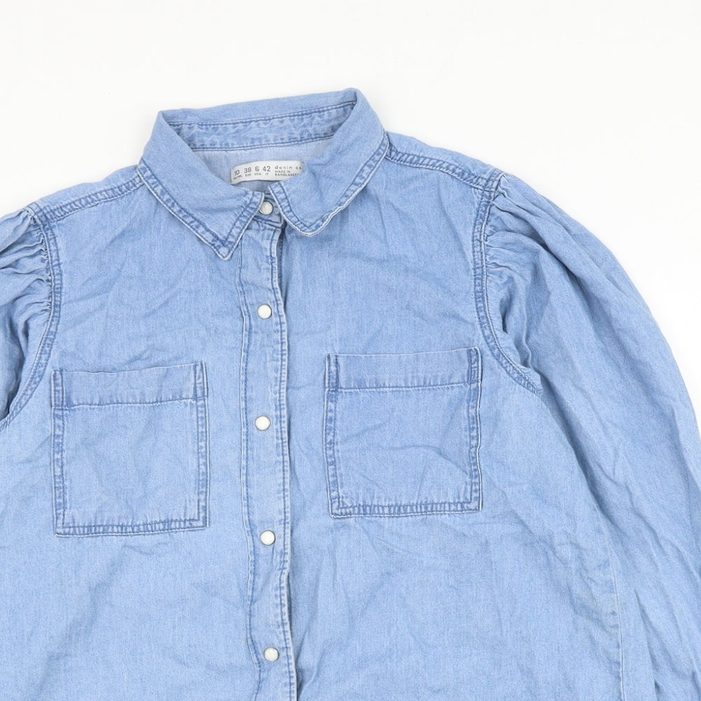 Primark Womens Blue Cotton Basic Button-Up Size 10 Collared