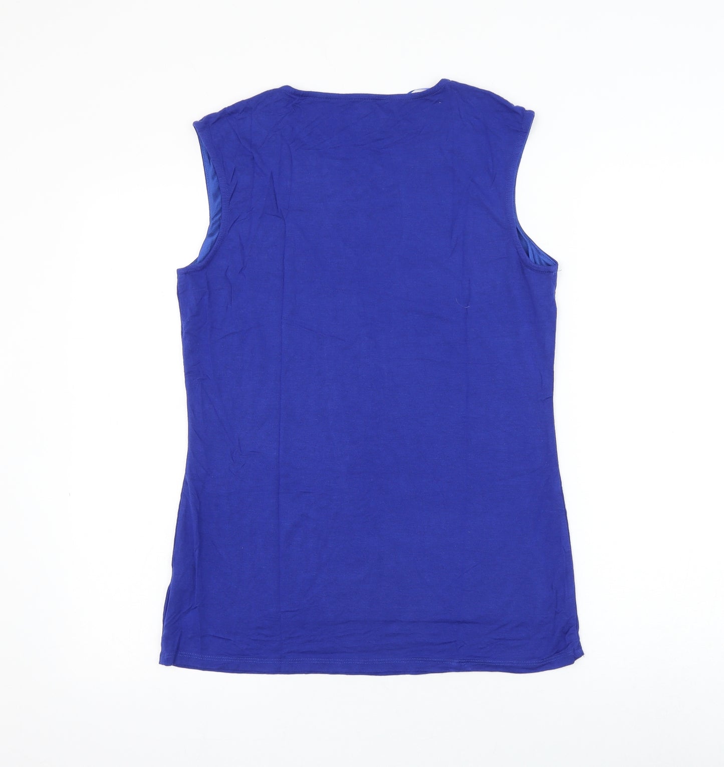 Carmen Marc Valvo Womens Blue Polyester Basic Blouse Size M Round Neck