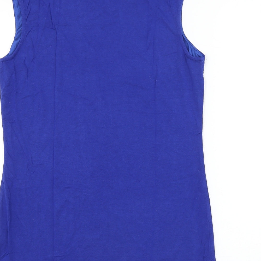 Carmen Marc Valvo Womens Blue Polyester Basic Blouse Size M Round Neck