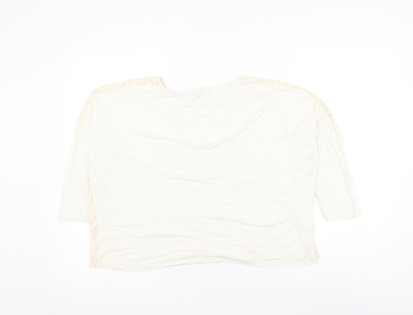 River Island Womens Ivory Floral Cotton Basic Blouse Size 10 Round Neck