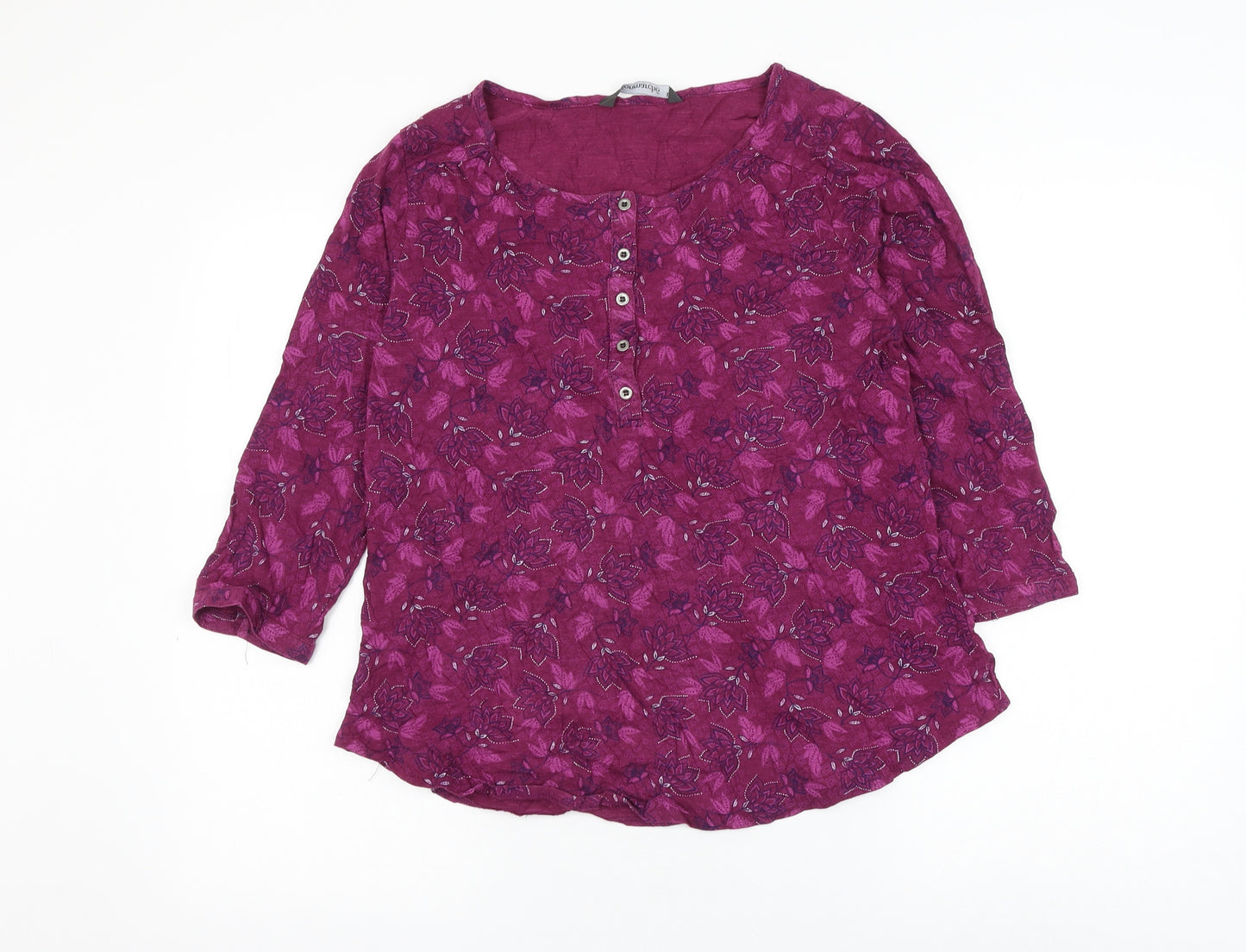 Bonmarché Womens Purple Floral Cotton Basic Blouse Size 20 Round Neck
