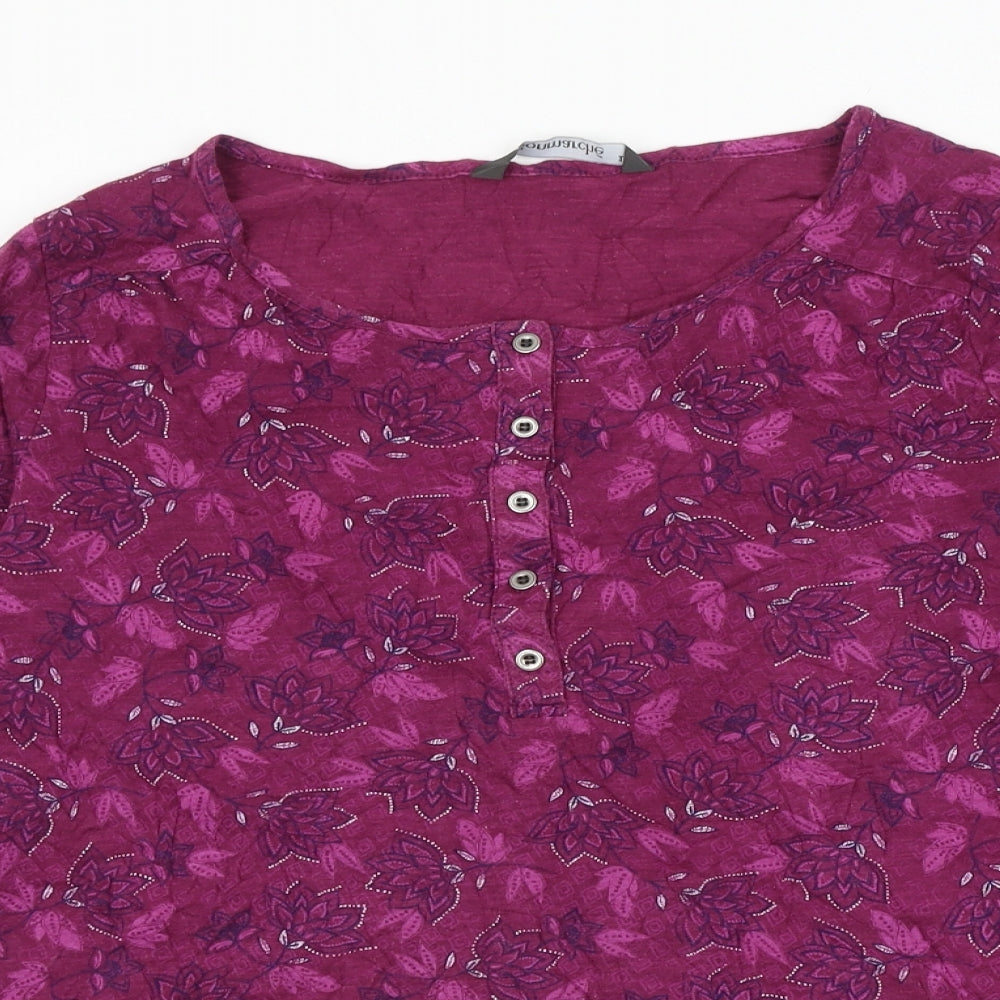 Bonmarché Womens Purple Floral Cotton Basic Blouse Size 20 Round Neck