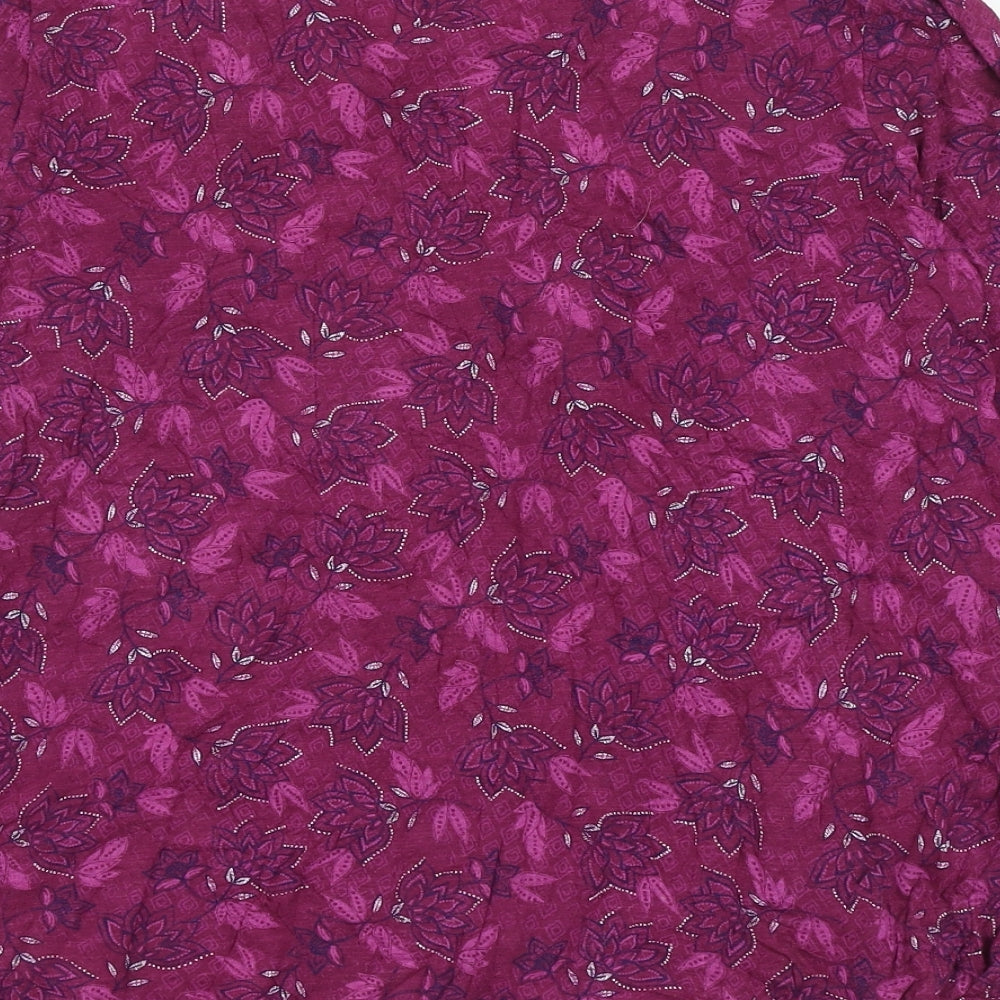 Bonmarché Womens Purple Floral Cotton Basic Blouse Size 20 Round Neck