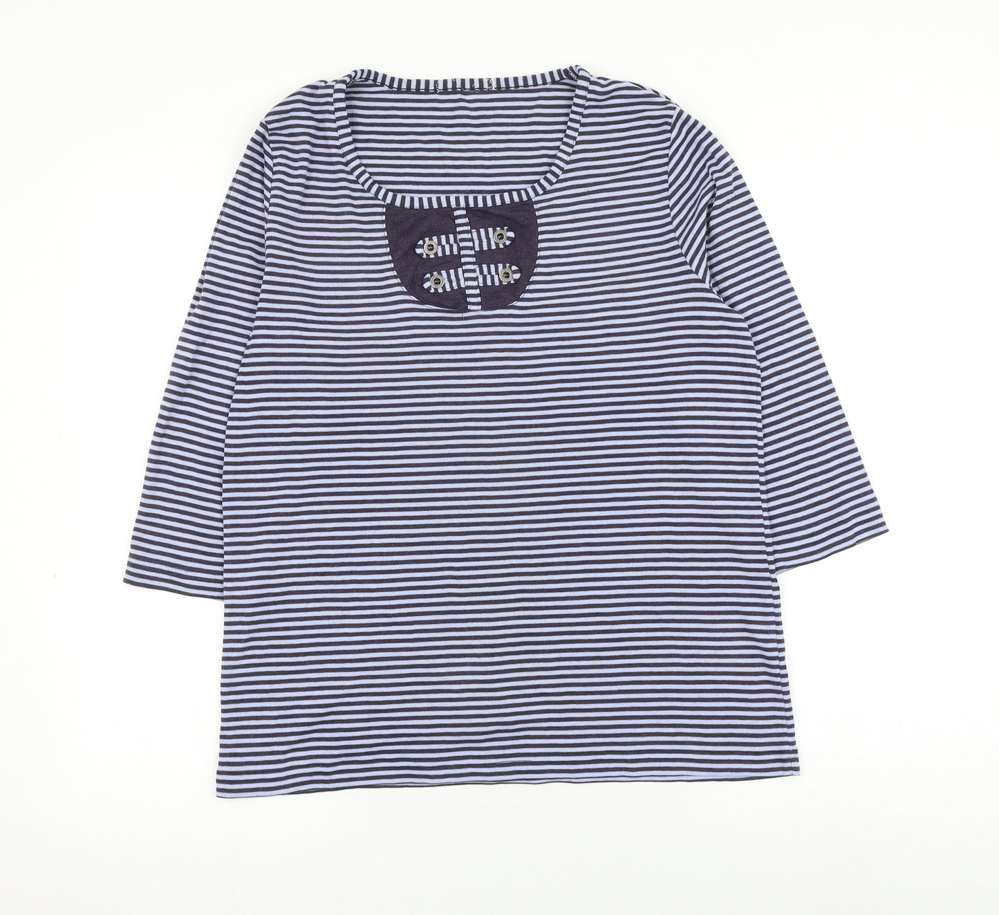 bonm Womens Blue Striped Polyester Basic T-Shirt Size M Scoop Neck