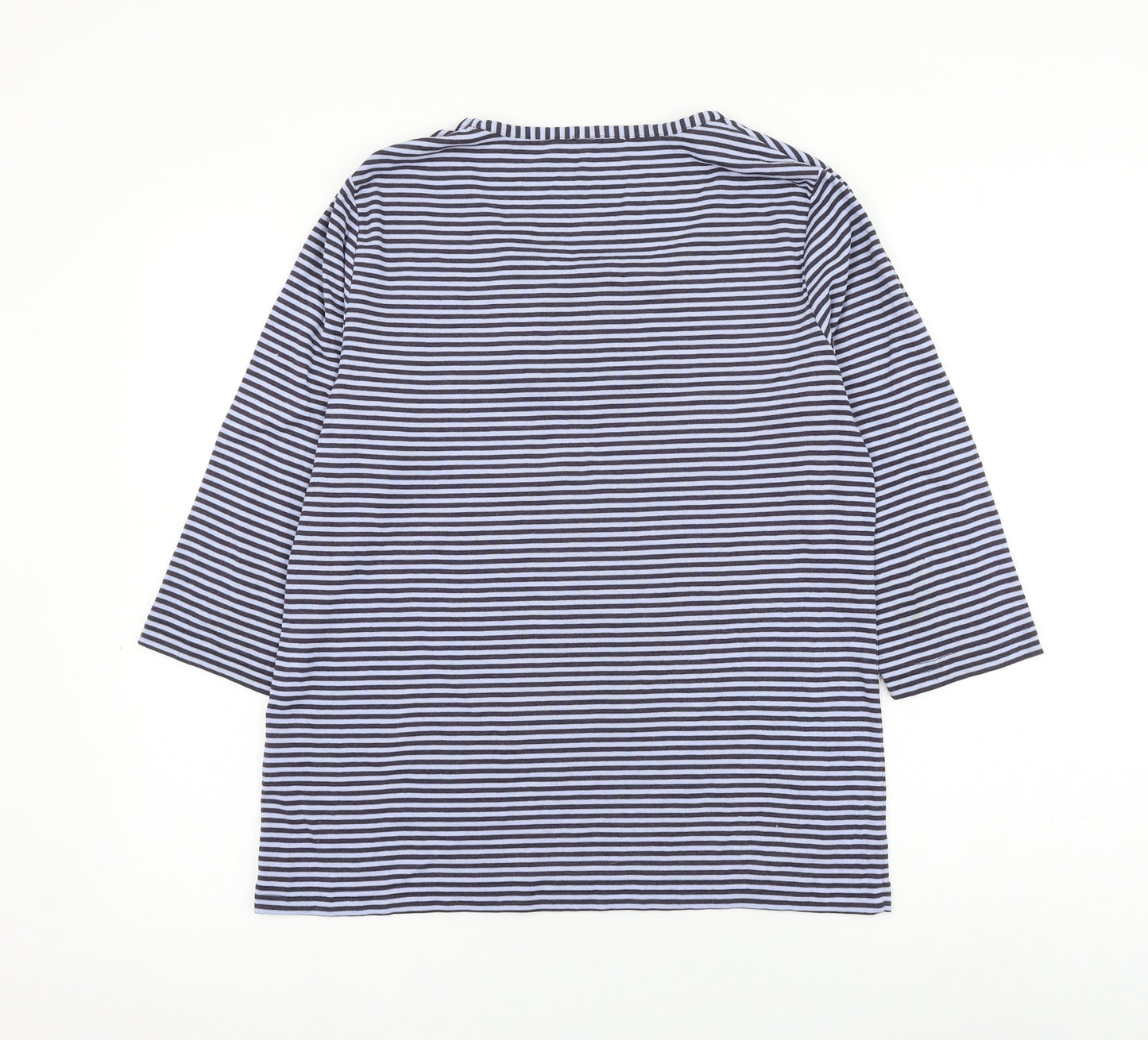 bonm Womens Blue Striped Polyester Basic T-Shirt Size M Scoop Neck