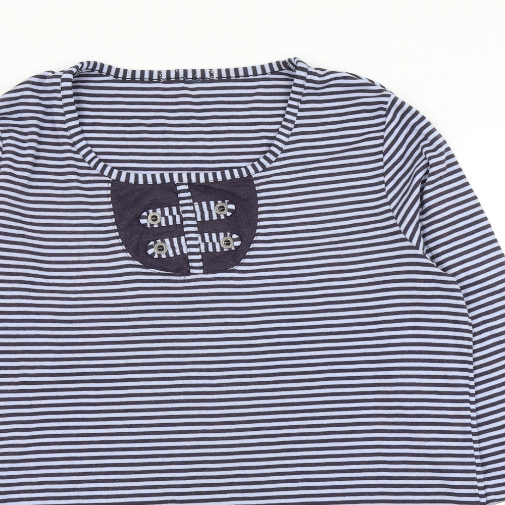 bonm Womens Blue Striped Polyester Basic T-Shirt Size M Scoop Neck