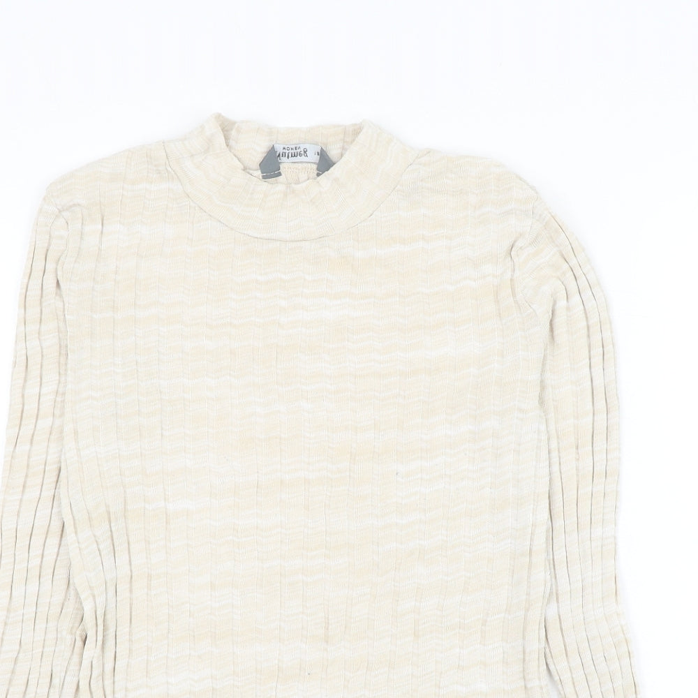 Nutmeg Womens Beige Mock Neck Cotton Pullover Jumper Size 12