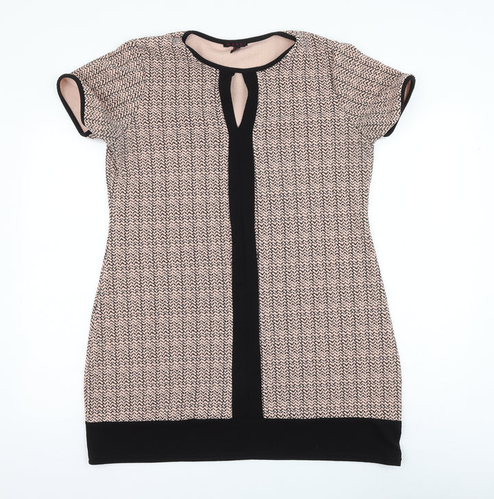Mandi Womens Pink Geometric Polyester Shift Size 14 Round Neck Pullover